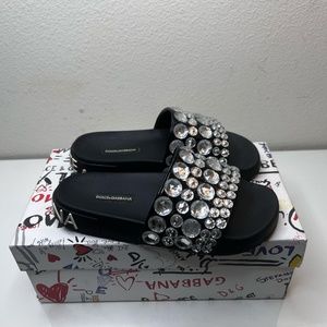 Dolce & Gabbana Crystal Embellished Open-Toe Slides Size 7